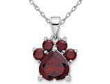 2.28 Carat (ctw) Garnet Paw Charm Pendant Necklace in Sterling Silver with Chain